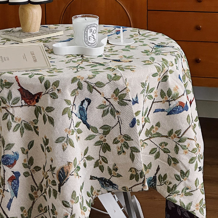 blue bird jacquard table cloth