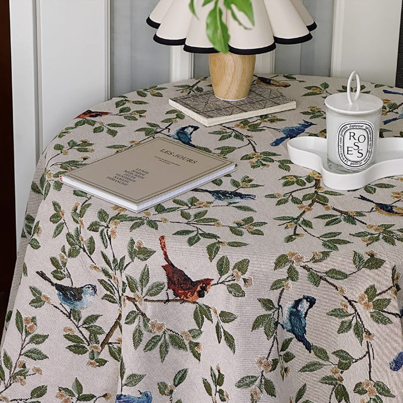 blue bird jacquard table cloth