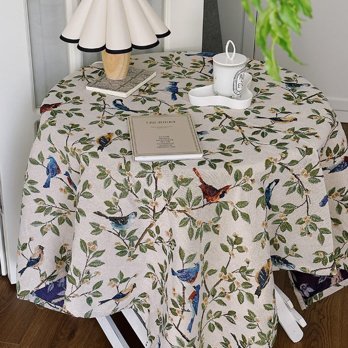 blue bird jacquard table cloth