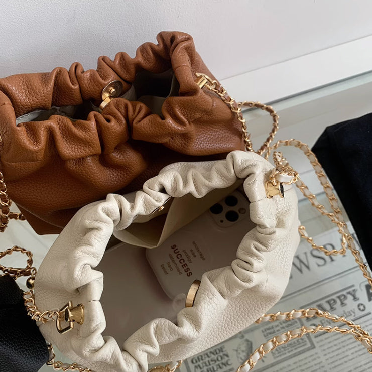 3color gathered chain shoulder bag