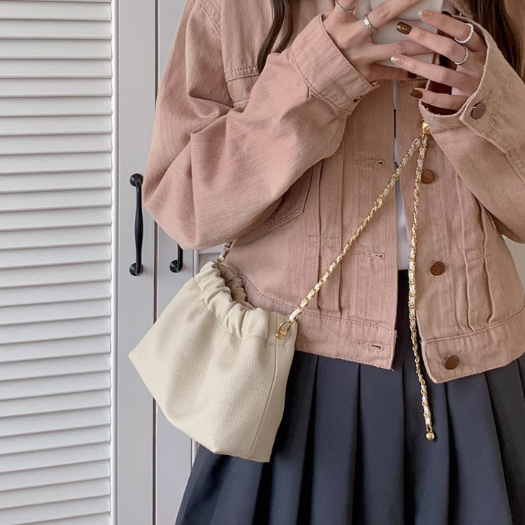3color gathered chain shoulder bag