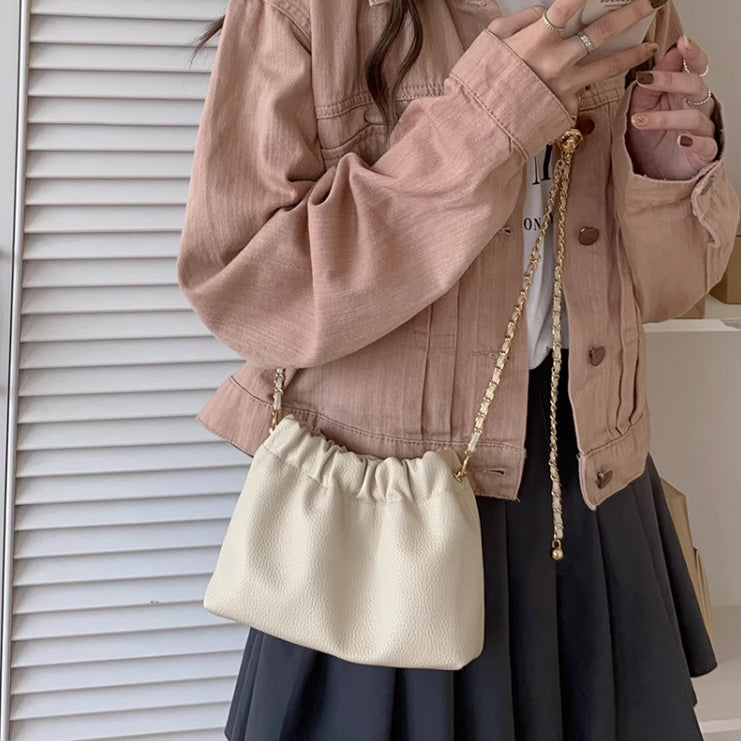 3color gathered chain shoulder bag