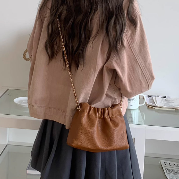3color gathered chain shoulder bag
