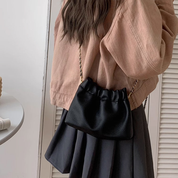 3color gathered chain shoulder bag