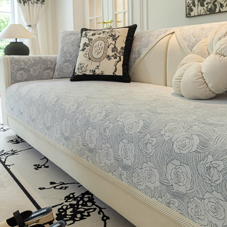 4color jacquard rose sofa cover