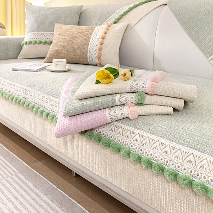 4color pom pom tweed sofa cover