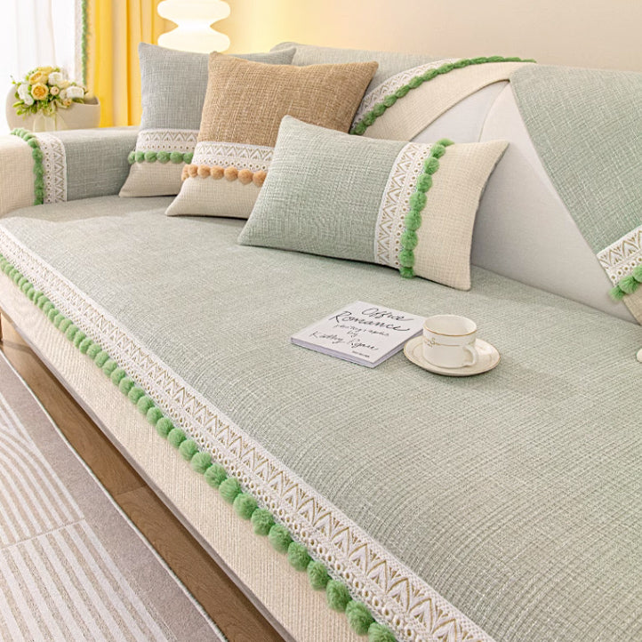 4color pom pom tweed sofa cover