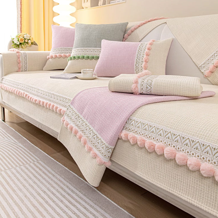 4color pom pom tweed sofa cover