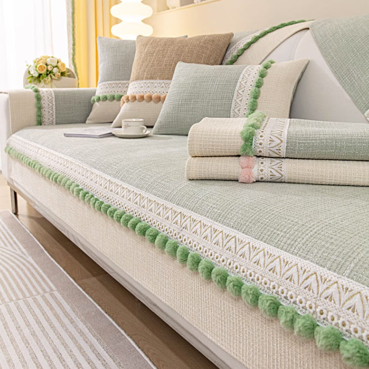 4color pom pom tweed sofa cover