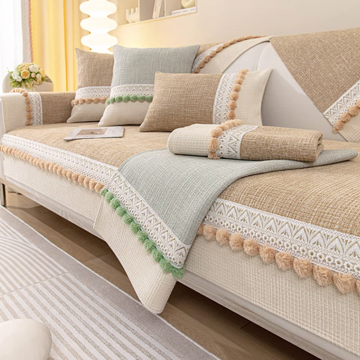 4color pom pom tweed sofa cover