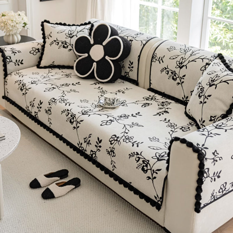 2color monotone flower sofa cover