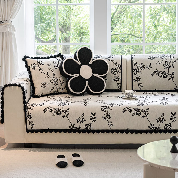 2color monotone flower sofa cover