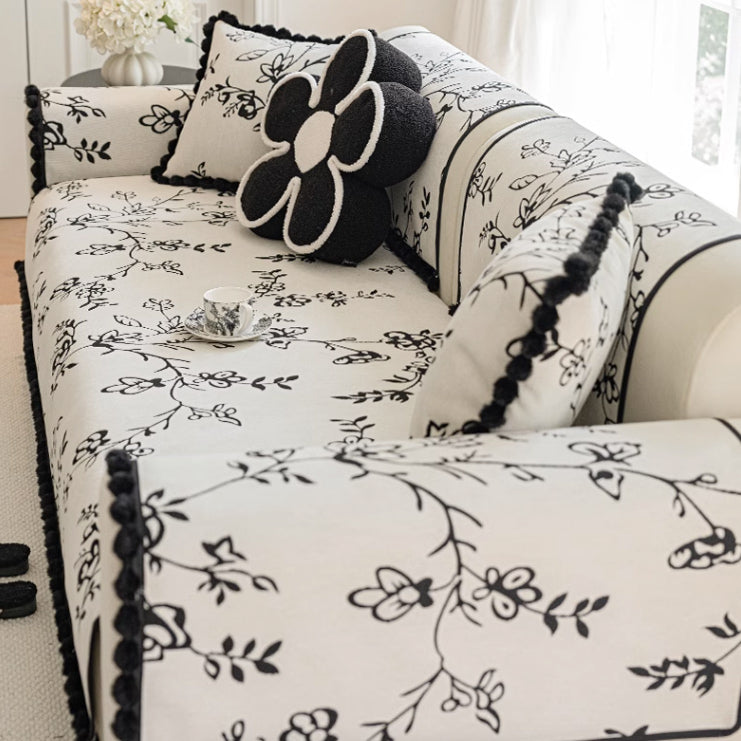 2color monotone flower sofa cover