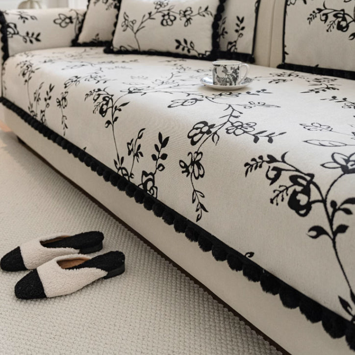 2color monotone flower sofa cover