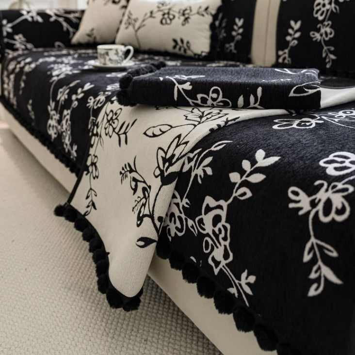 2color monotone flower sofa cover