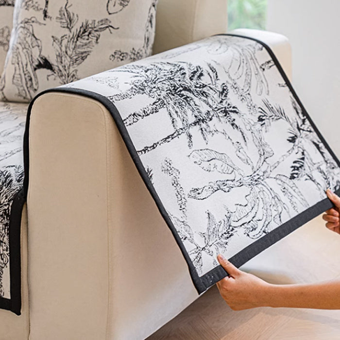 3color jacquard botanical sofa cover