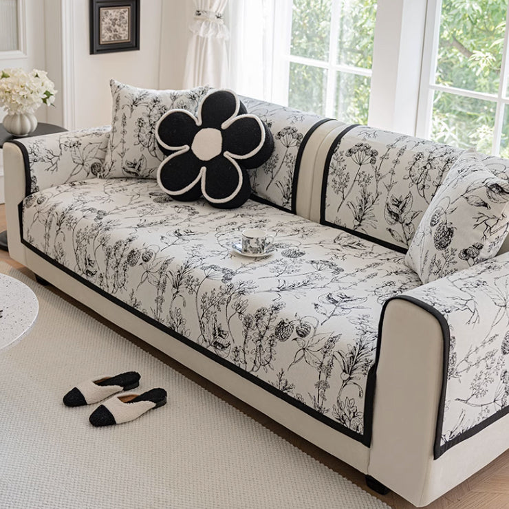 3color jacquard botanical sofa cover