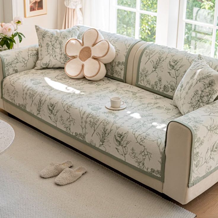 3color jacquard botanical sofa cover