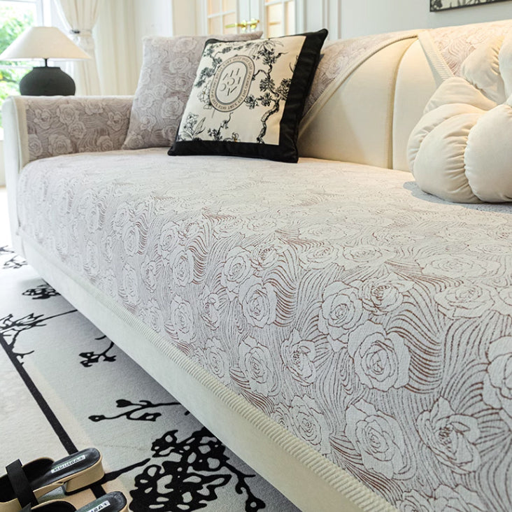 4color jacquard rose sofa cover