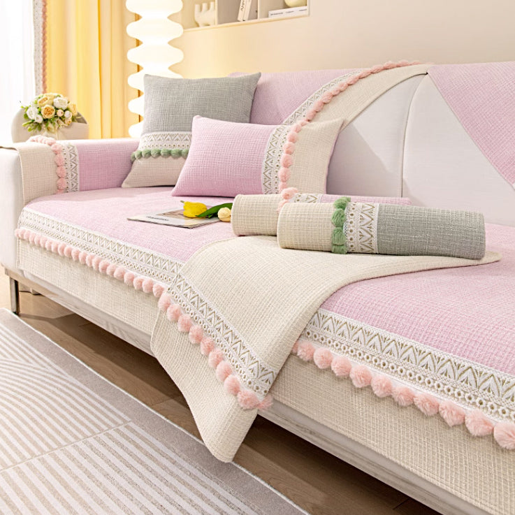 4color pom pom tweed sofa cover