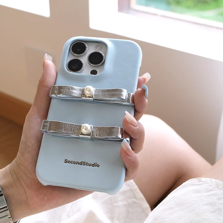 silver double ribbon iPhone case