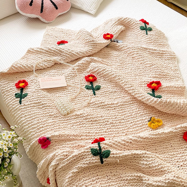 retro knit flower blanket
