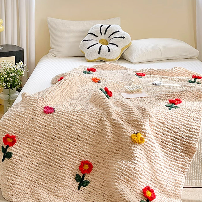 retro knit flower blanket