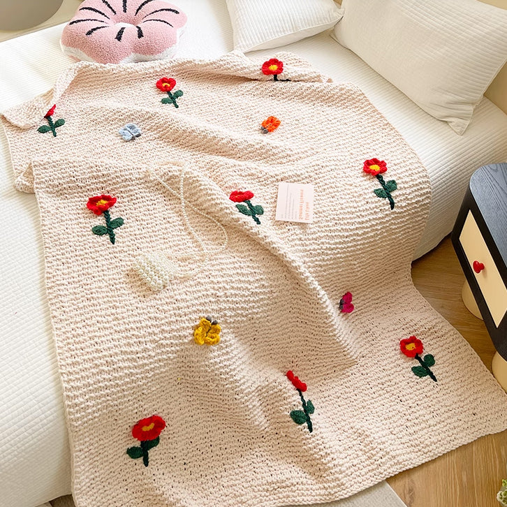 retro knit flower blanket