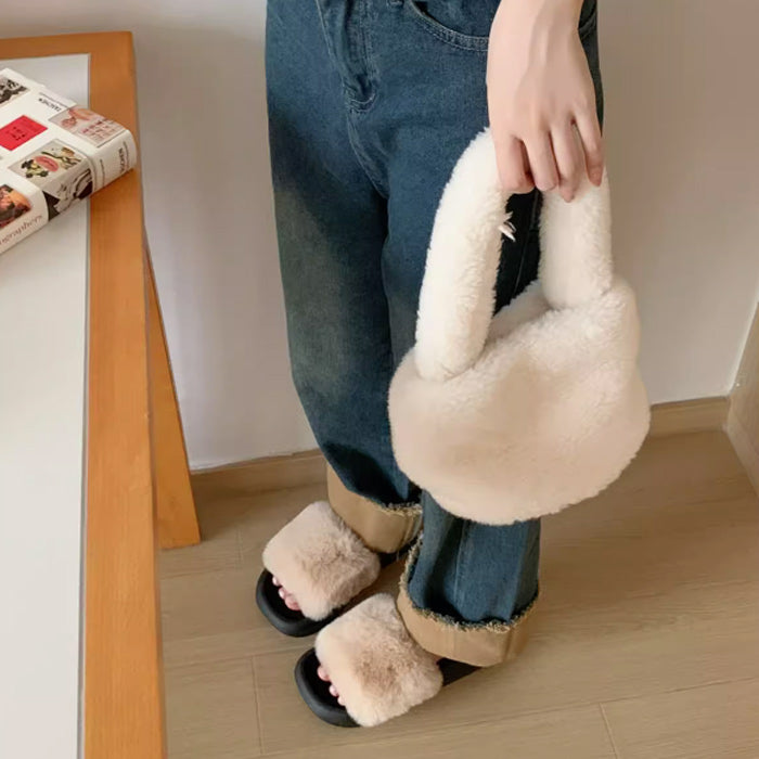 3color fur band room shoes