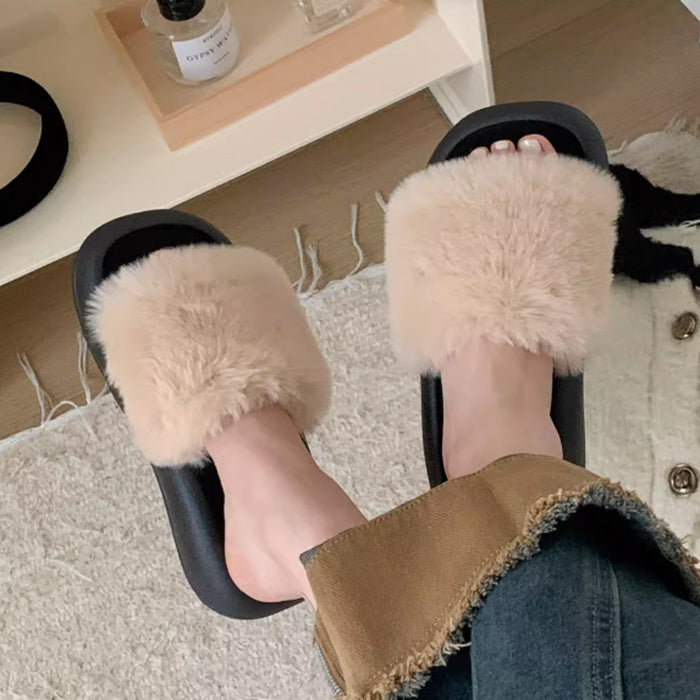 3color fur band room shoes