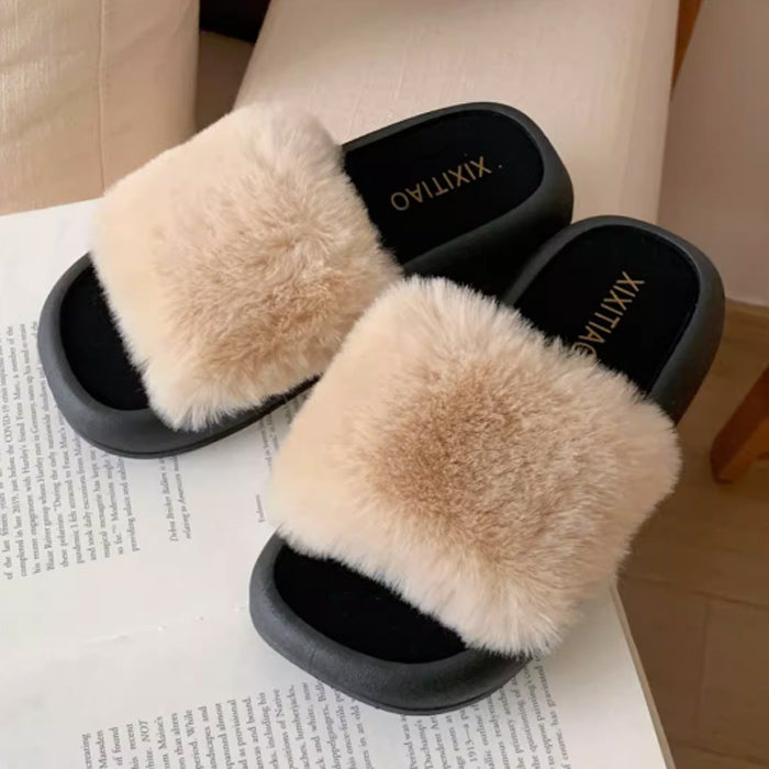 3color fur band room shoes
