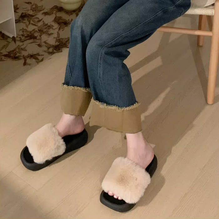 3color fur band room shoes