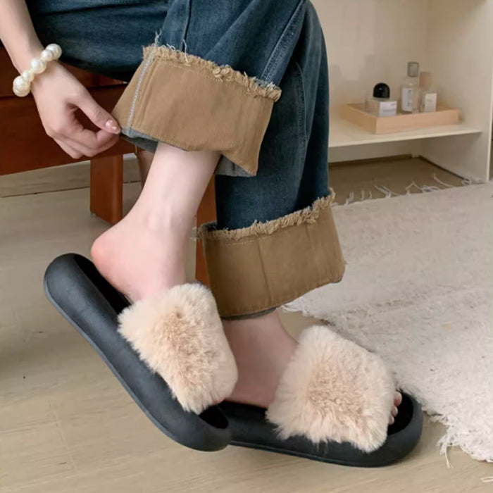 3color fur band room shoes