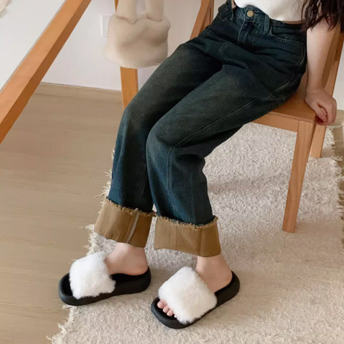 3color fur band room shoes