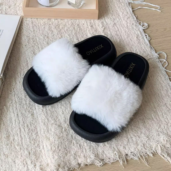 3color fur band room shoes