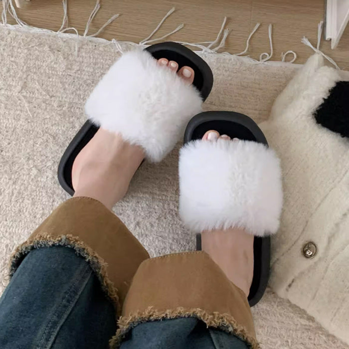 3color fur band room shoes