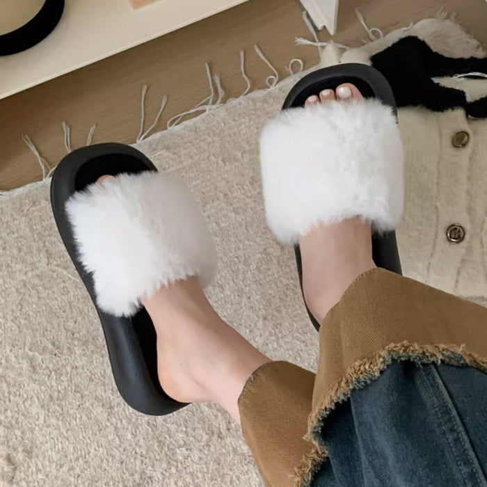 3color fur band room shoes