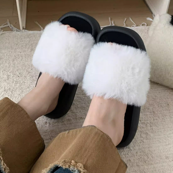 3color fur band room shoes