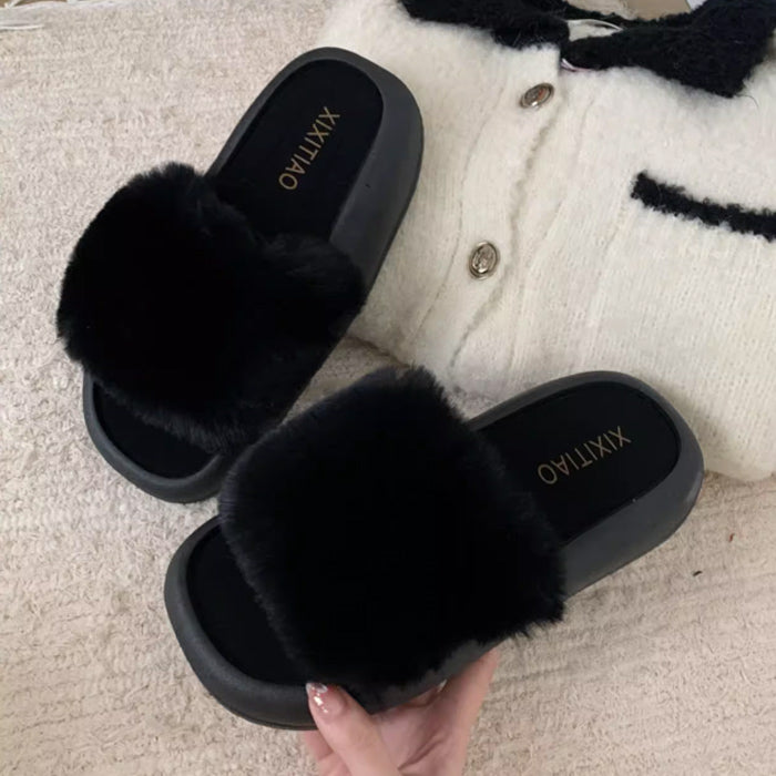 3color fur band room shoes