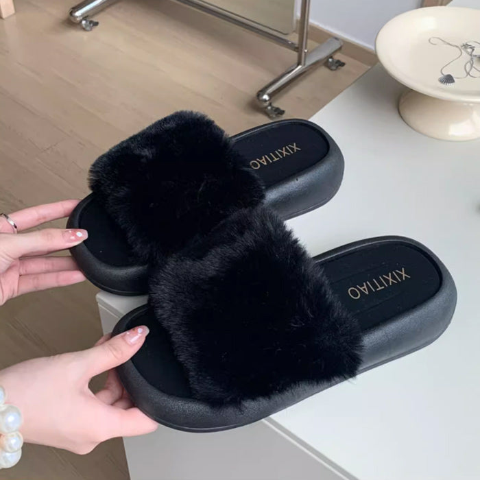 3color fur band room shoes