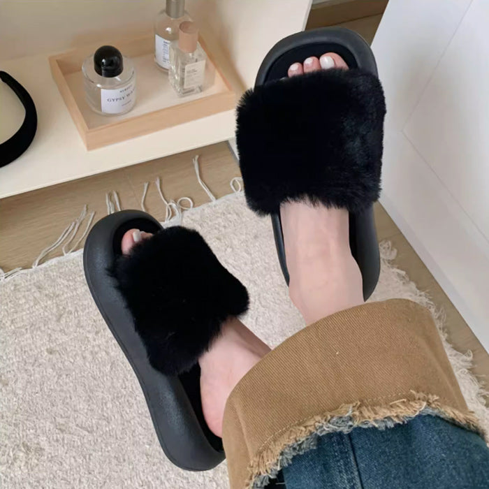 3color fur band room shoes