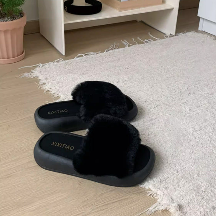 3color fur band room shoes