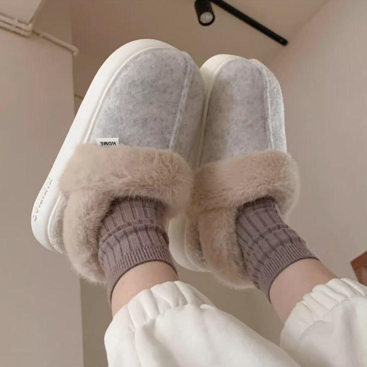 3color fur mouton room shoes