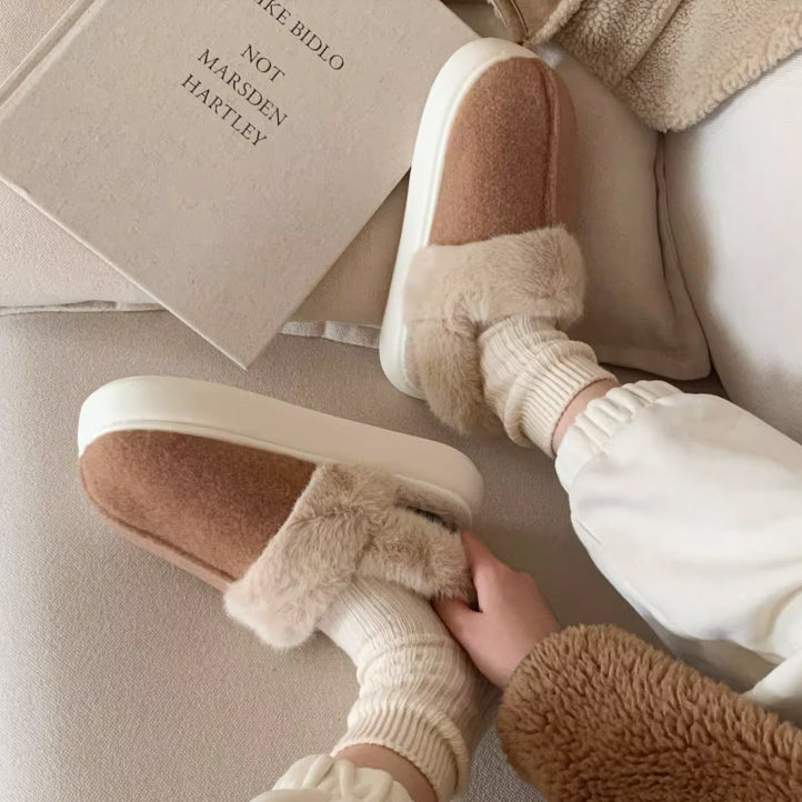 3color fur mouton room shoes