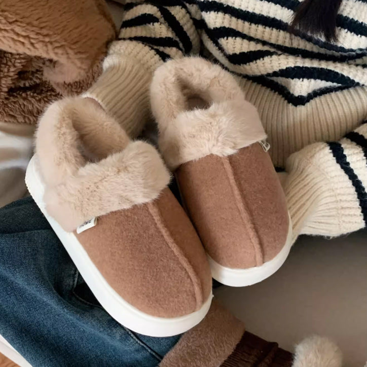3color fur mouton room shoes