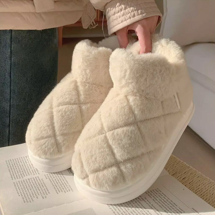 3color fur stitch room shoes