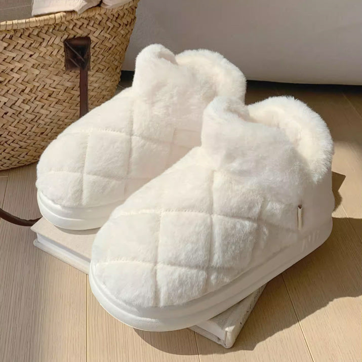 3color fur stitch room shoes