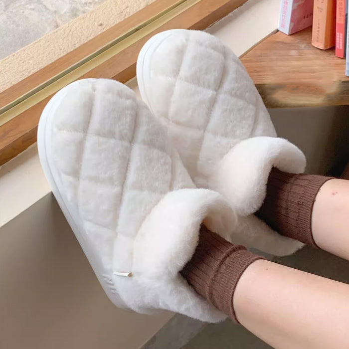 3color fur stitch room shoes