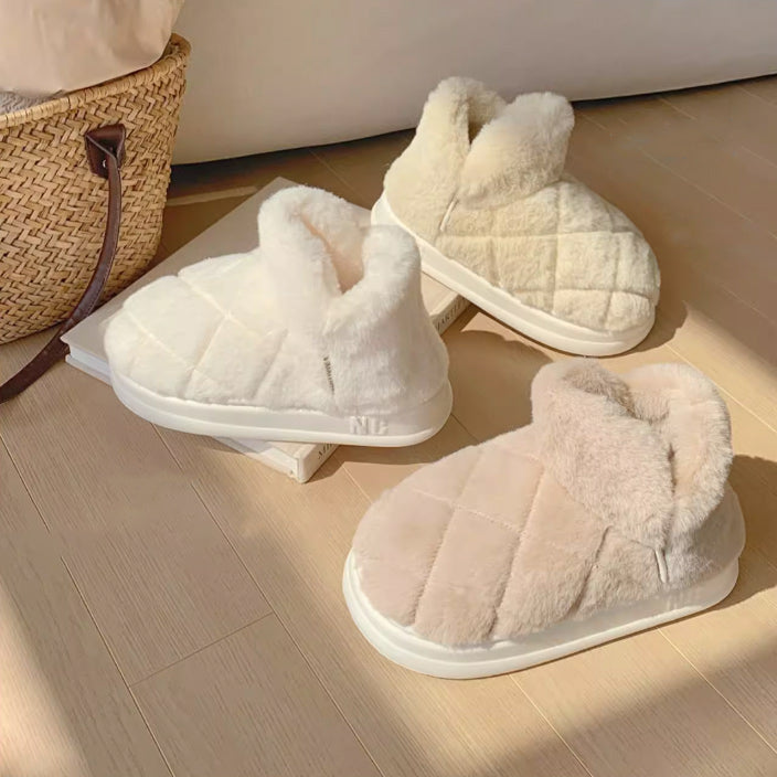 3color fur stitch room shoes