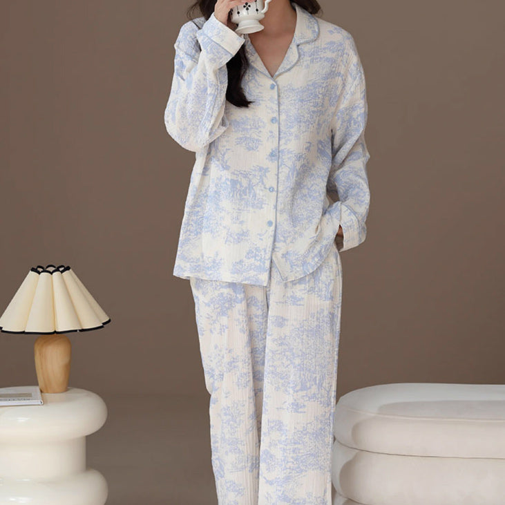 blue cotton double gauze room wear